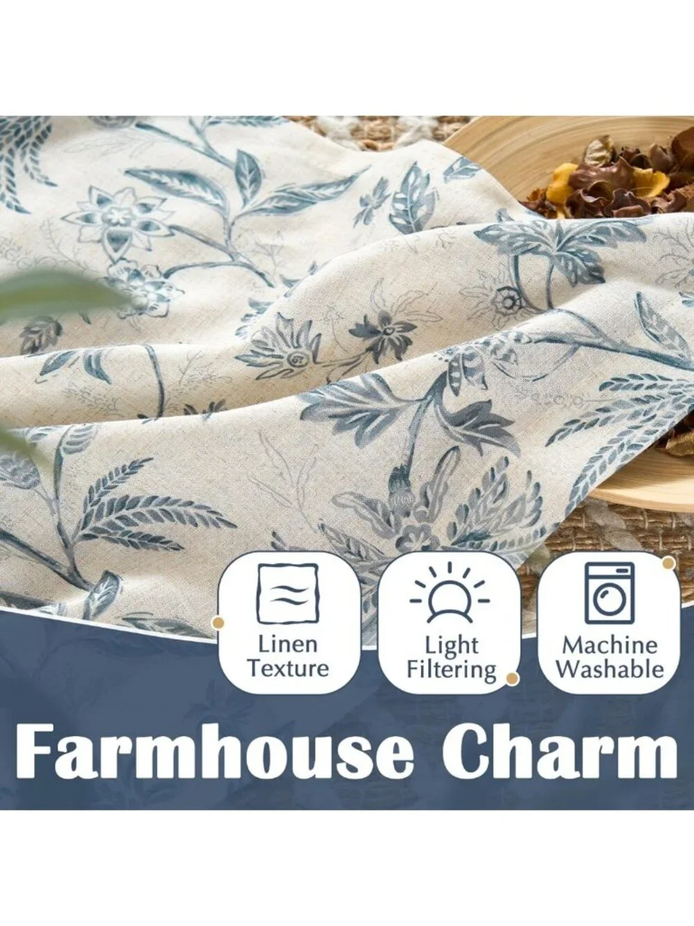 Floral Tie-Up Linen Valance Curtains for Windows - 45